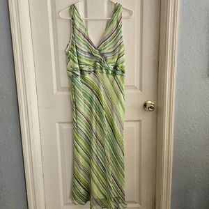 Jones New York Sleeveless Dress Green & Purple Stripes Size 14